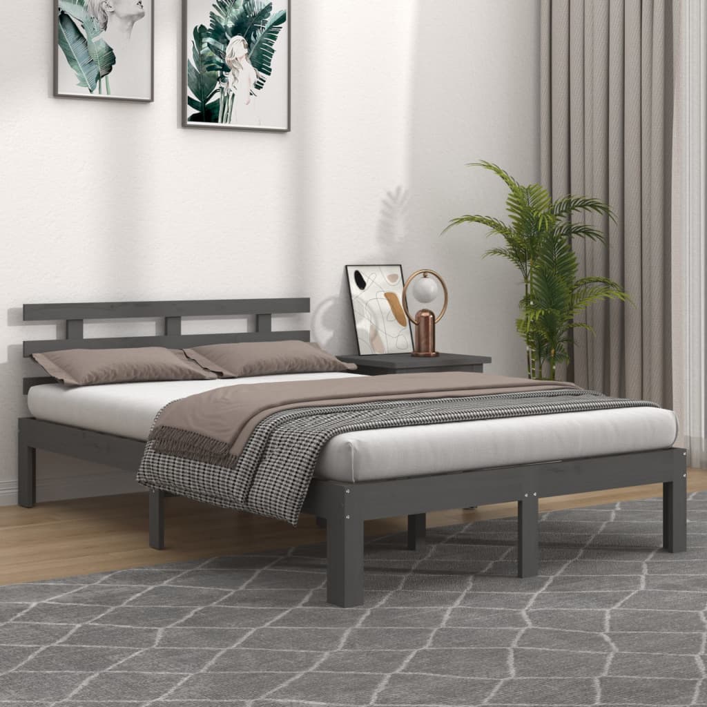 Bedframe Massief Hout Grijs 140X190 Cm