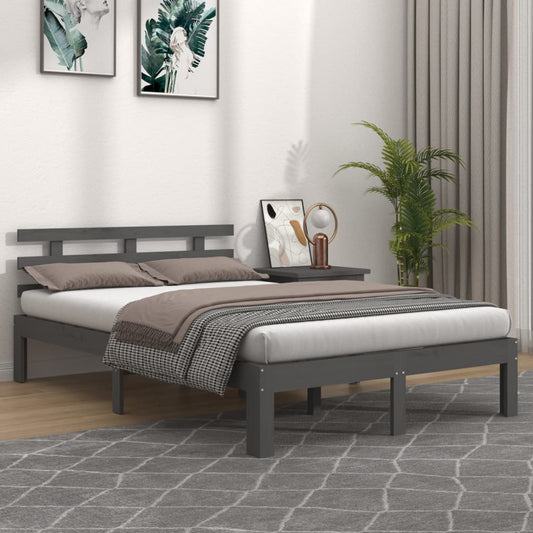 Bedframe Massief Hout Grijs 140X190 Cm