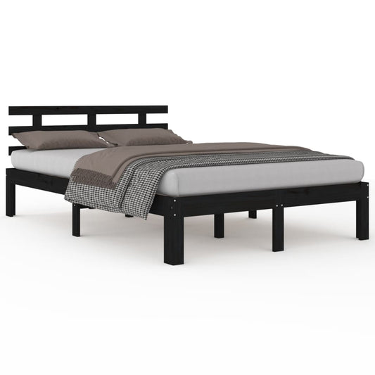 Bedframe Massief Hout Zwart 150X200 Cm 5Ft King Size