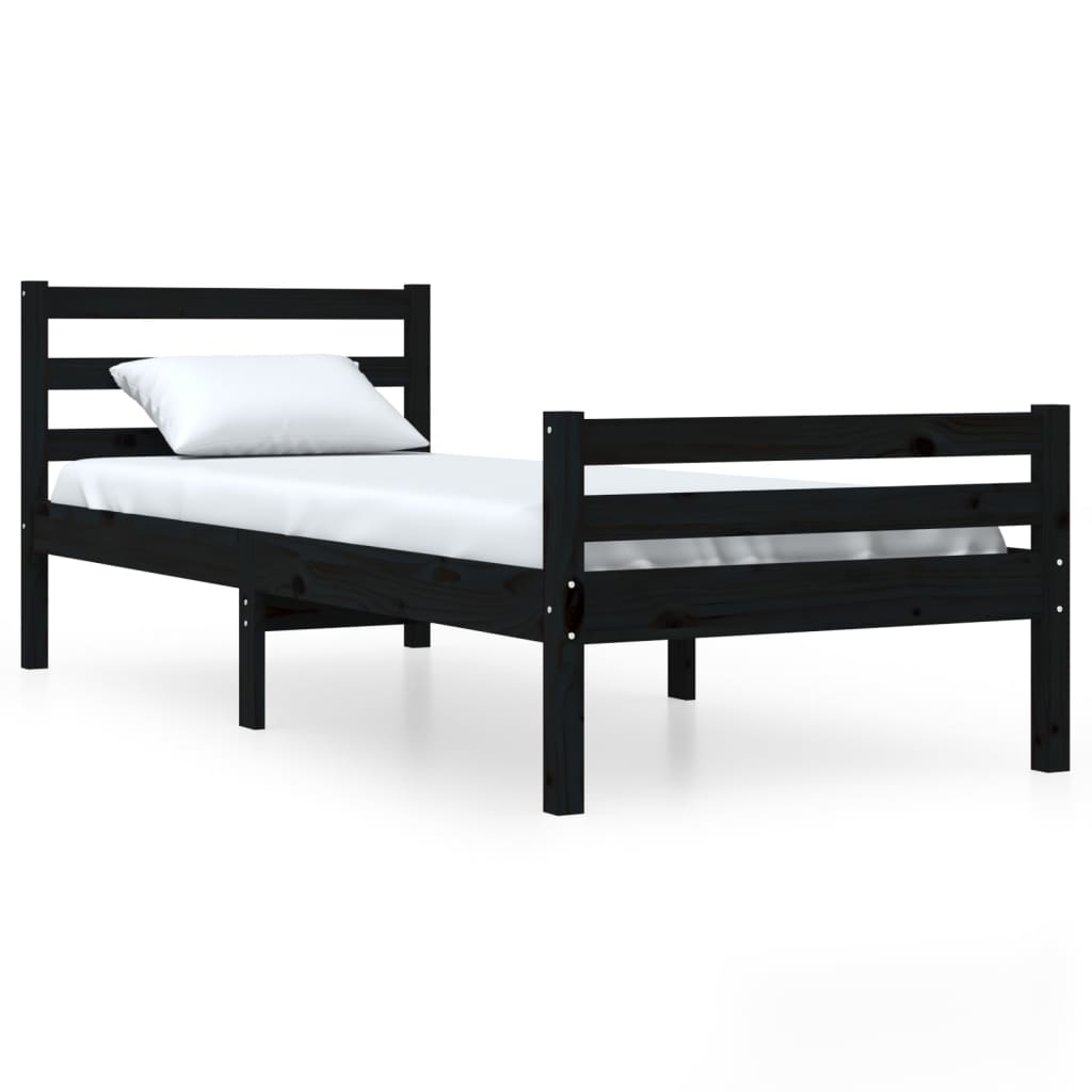Bedframe Massief Hout Zwart 75X190 Cm 2Ft6 Small Single