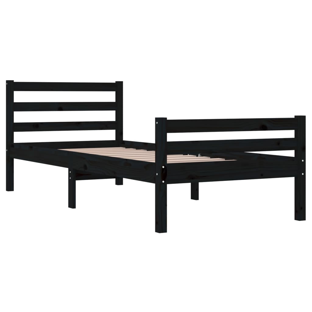 Bedframe Massief Hout Zwart 75X190 Cm 2Ft6 Small Single