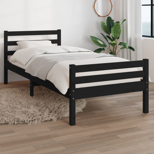 Bedframe Massief Hout Zwart 75X190 Cm 2Ft6 Small Single