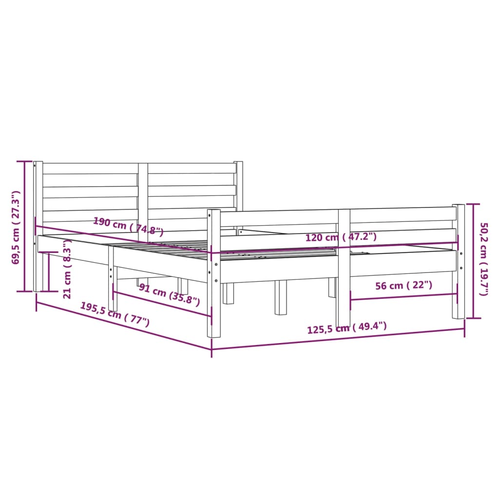 Bedframe Massief Hout 120X190 Cm 4Ft Small Double