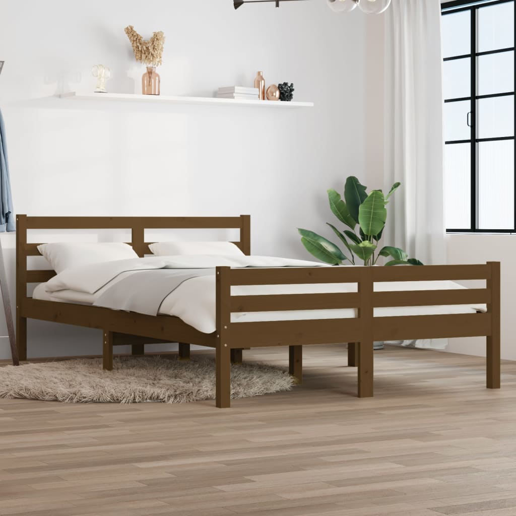 Bedframe Massief Hout Honingbruin 120X190 Cm 4Ft Small Double