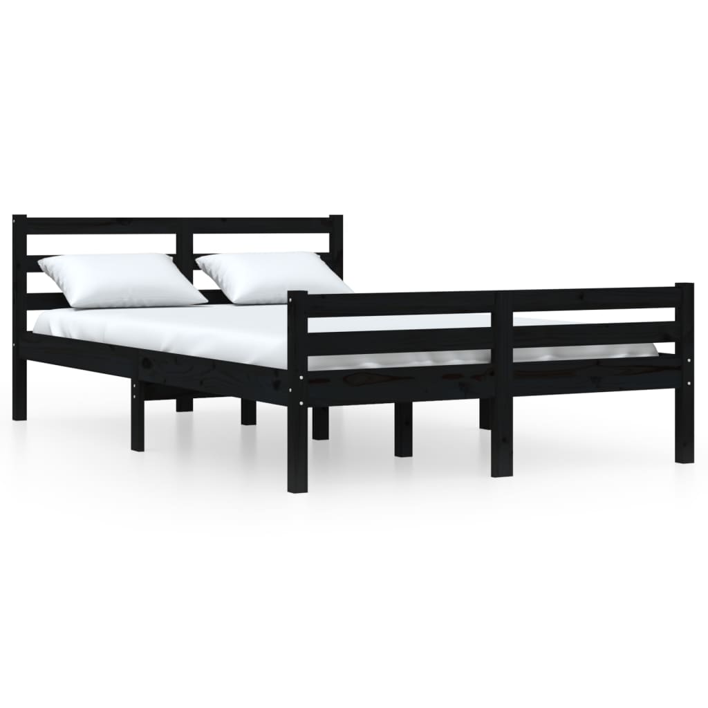 Bedframe Massief Hout Zwart 135X190 Cm 4Ft6 Double