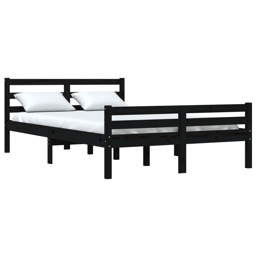 Bedframe Massief Hout Zwart 135X190 Cm 4Ft6 Double