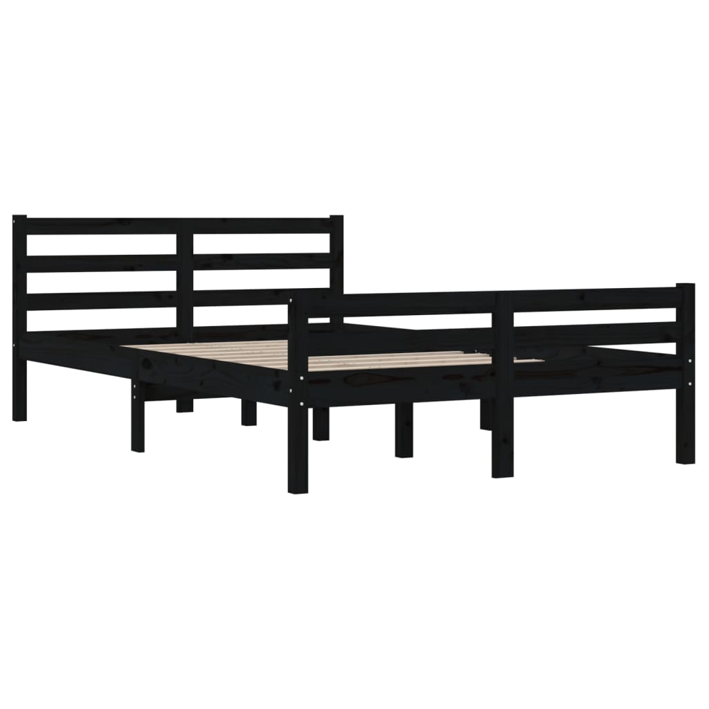 Bedframe Massief Hout Zwart 135X190 Cm 4Ft6 Double