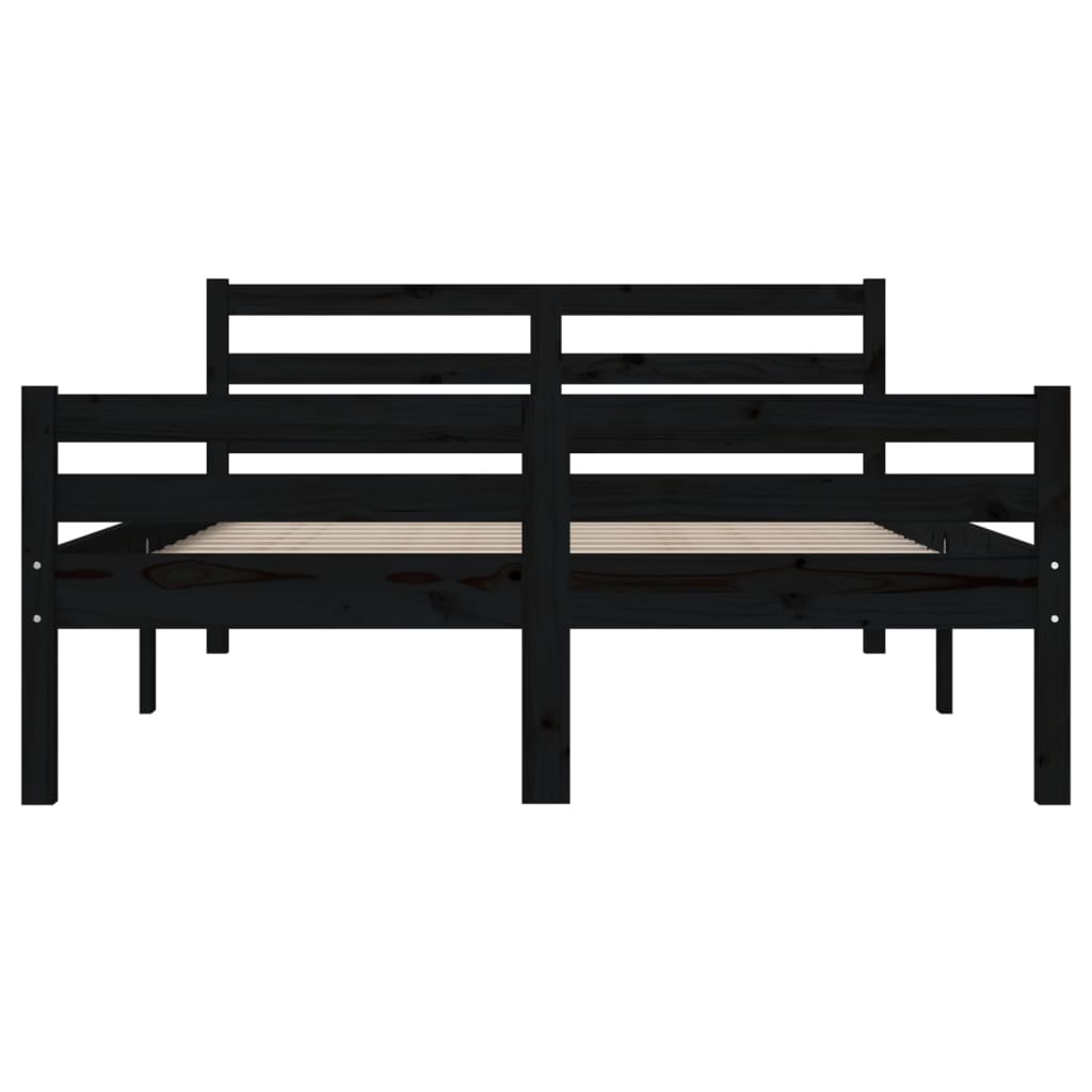 Bedframe Massief Hout Zwart 135X190 Cm 4Ft6 Double