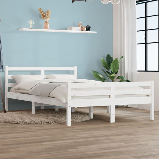 Bedframe Massief Hout Wit 140X190 Cm