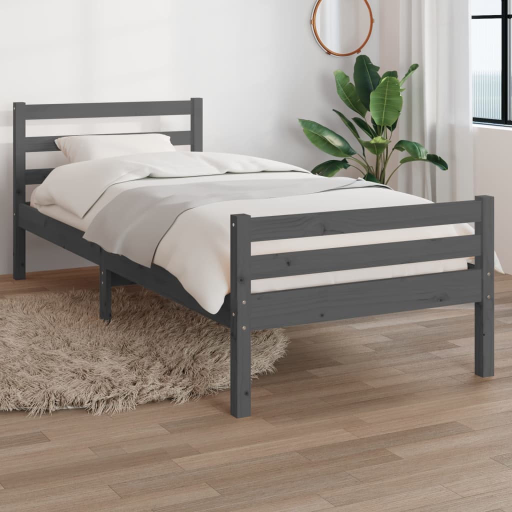 Bedframe Massief Hout Grijs 90X200 Cm
