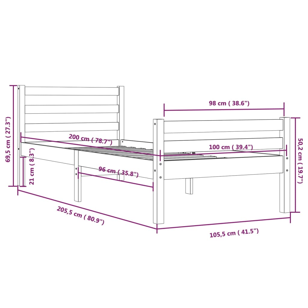 Bedframe Massief Hout 100X200 Cm