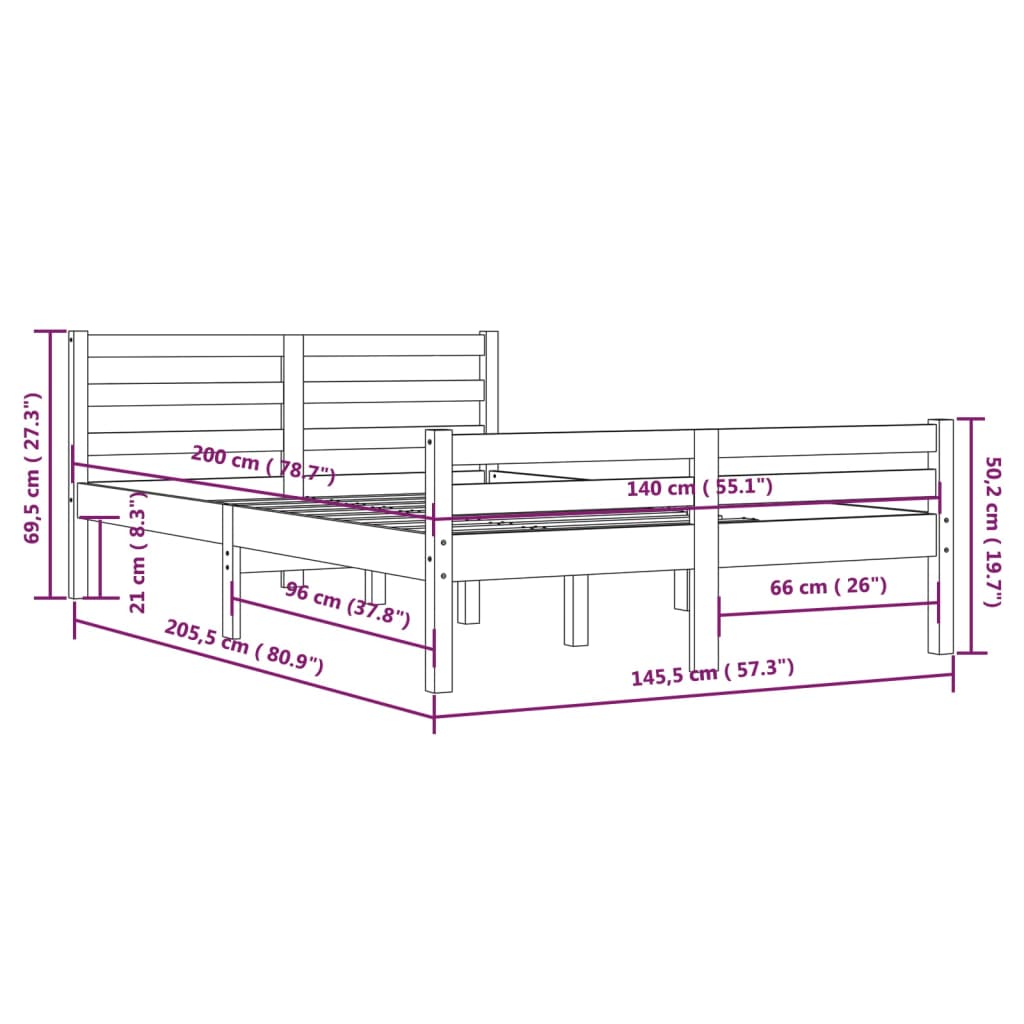 Bedframe Massief Hout 140X200 Cm