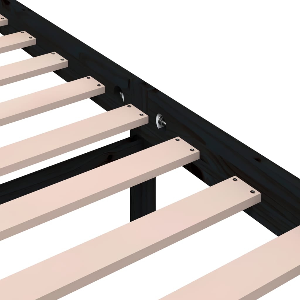 Bedframe Massief Hout Zwart 150X200 Cm 5Ft King Size