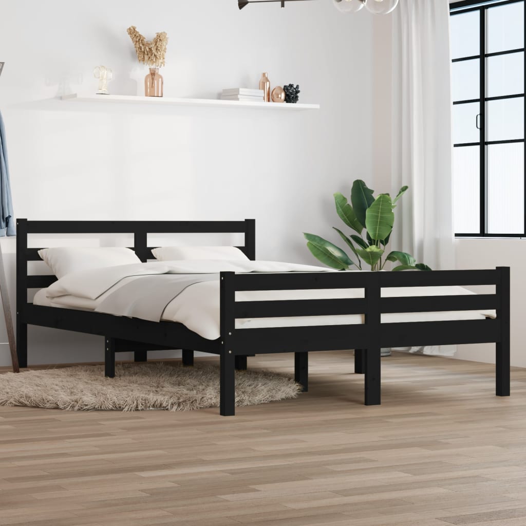 Bedframe Massief Hout Zwart 150X200 Cm 5Ft King Size