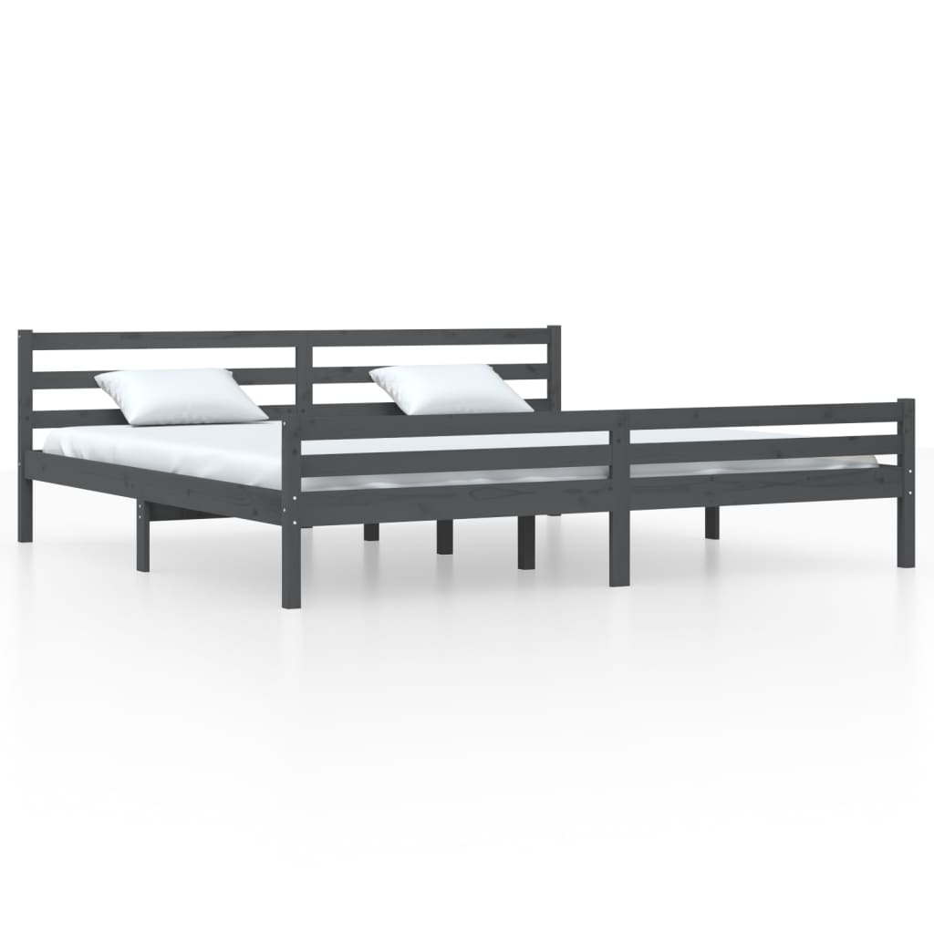 Bedframe Massief Hout Grijs 180X200 Cm 6Ft Super King