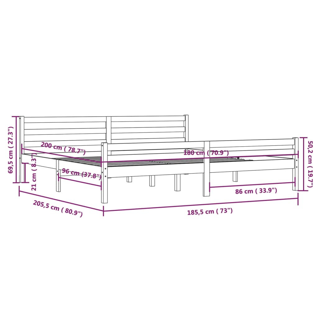 Bedframe Massief Hout Grijs 180X200 Cm 6Ft Super King