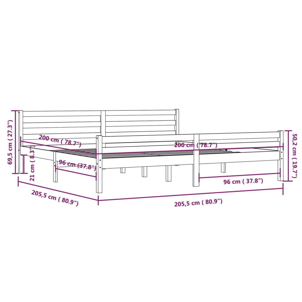 Bedframe Massief Hout Zwart 200X200 Cm