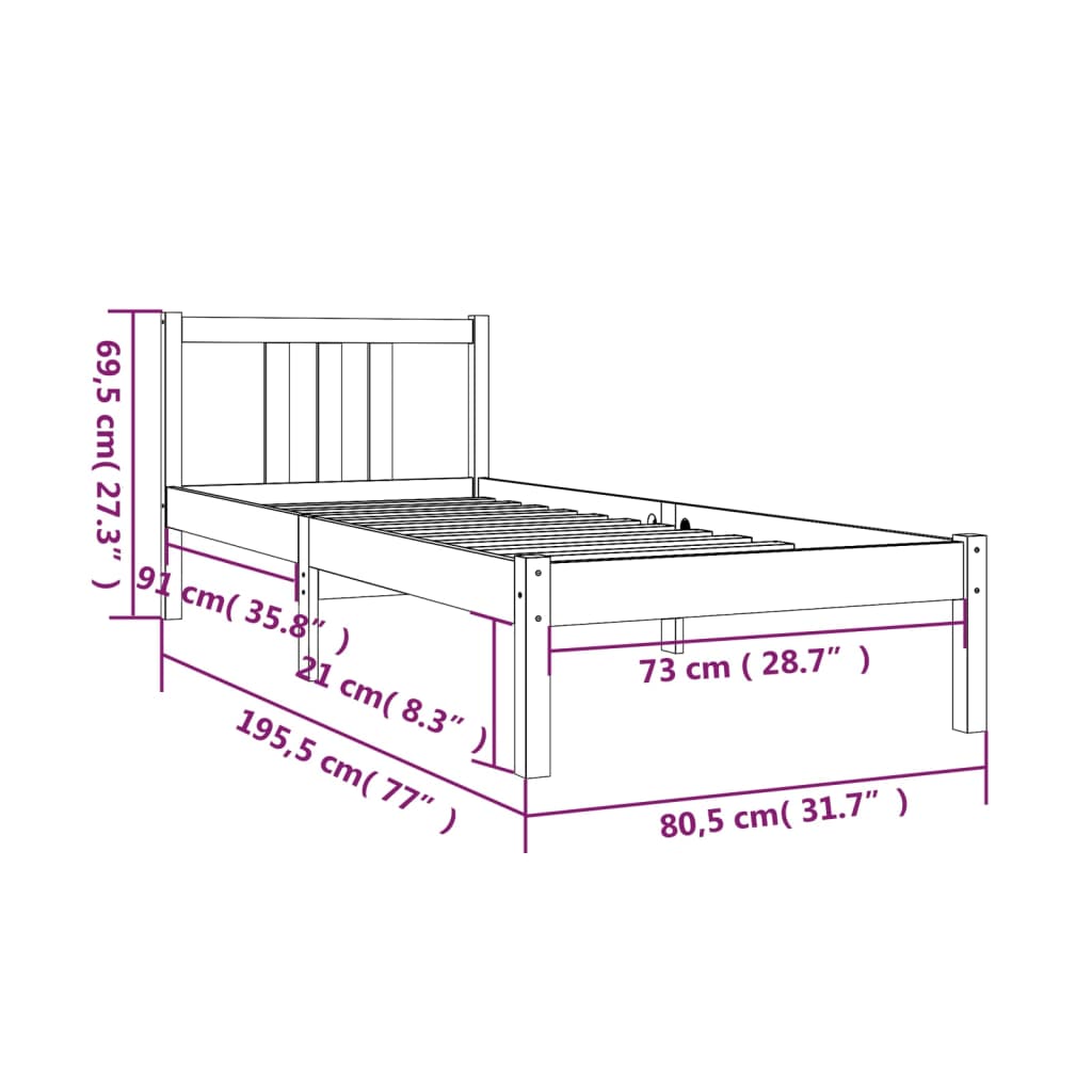 Bedframe Massief Hout 75X190 Cm 2Ft6 Small Single