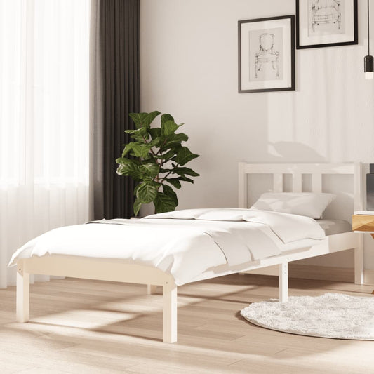 Bedframe Massief Hout Wit 75X190 Cm 2Ft6 Small Single