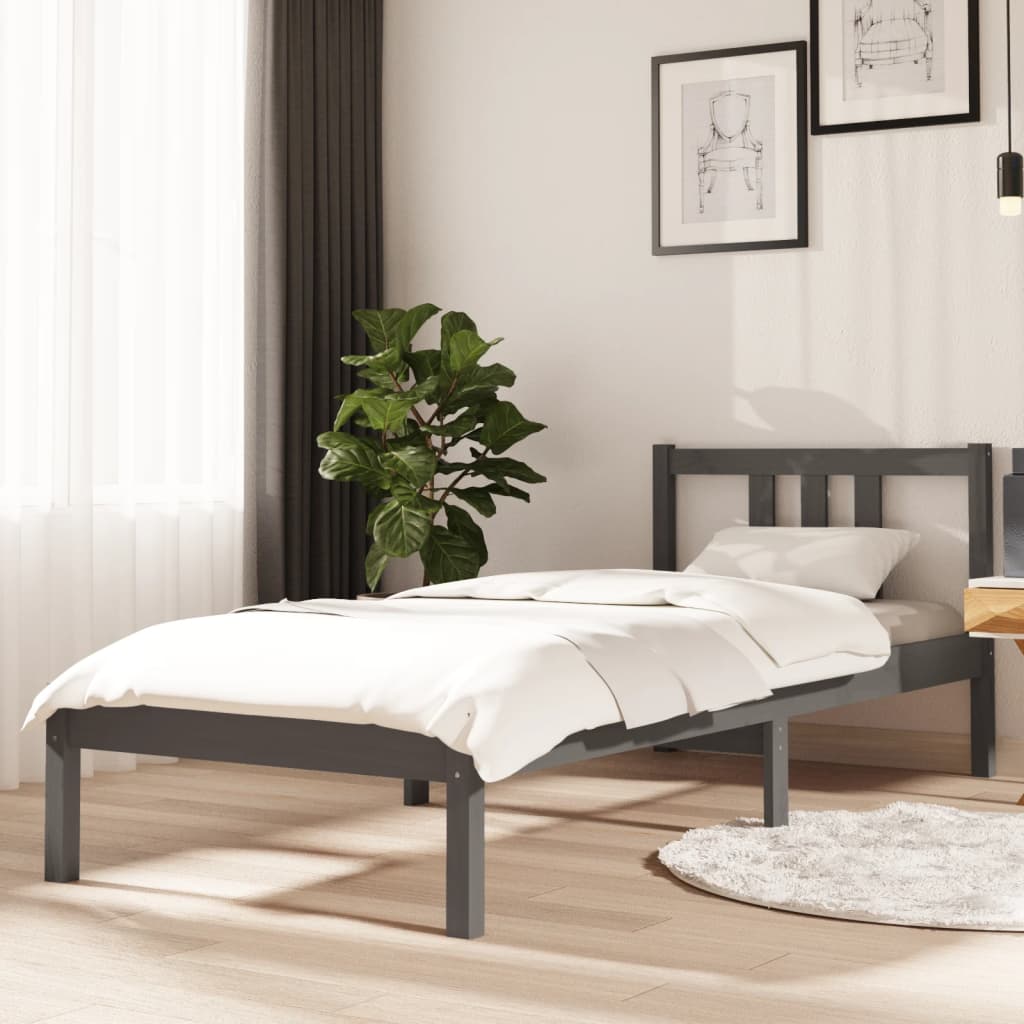 Bedframe Massief Hout Grijs 75X190 Cm 2Ft6 Small Single