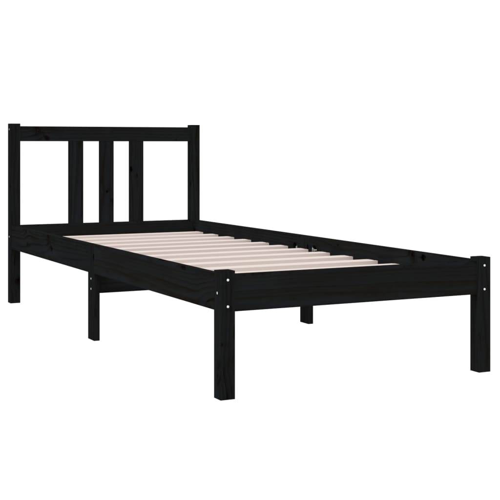 Bedframe Massief Hout Zwart 75X190 Cm 2Ft6 Small Single