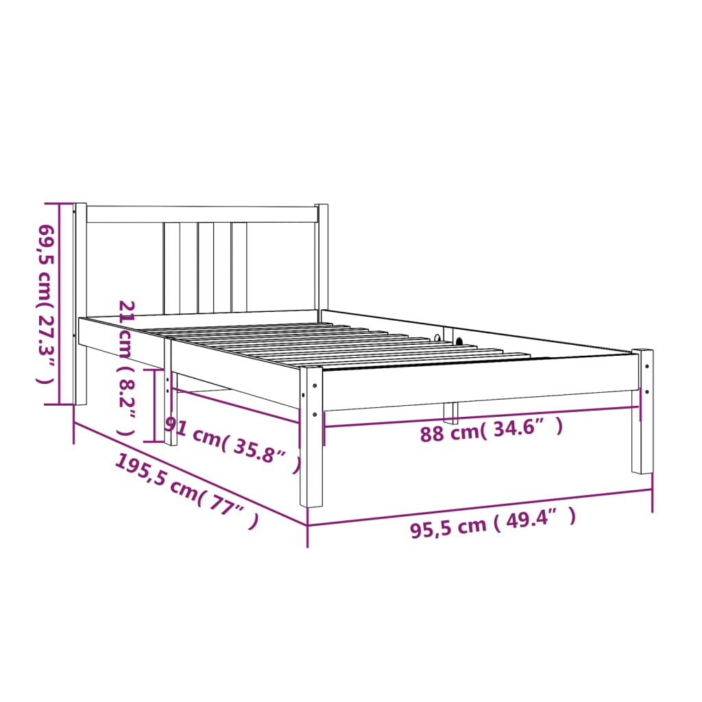 Bedframe Massief Hout 90X190 Cm 3Ft Single