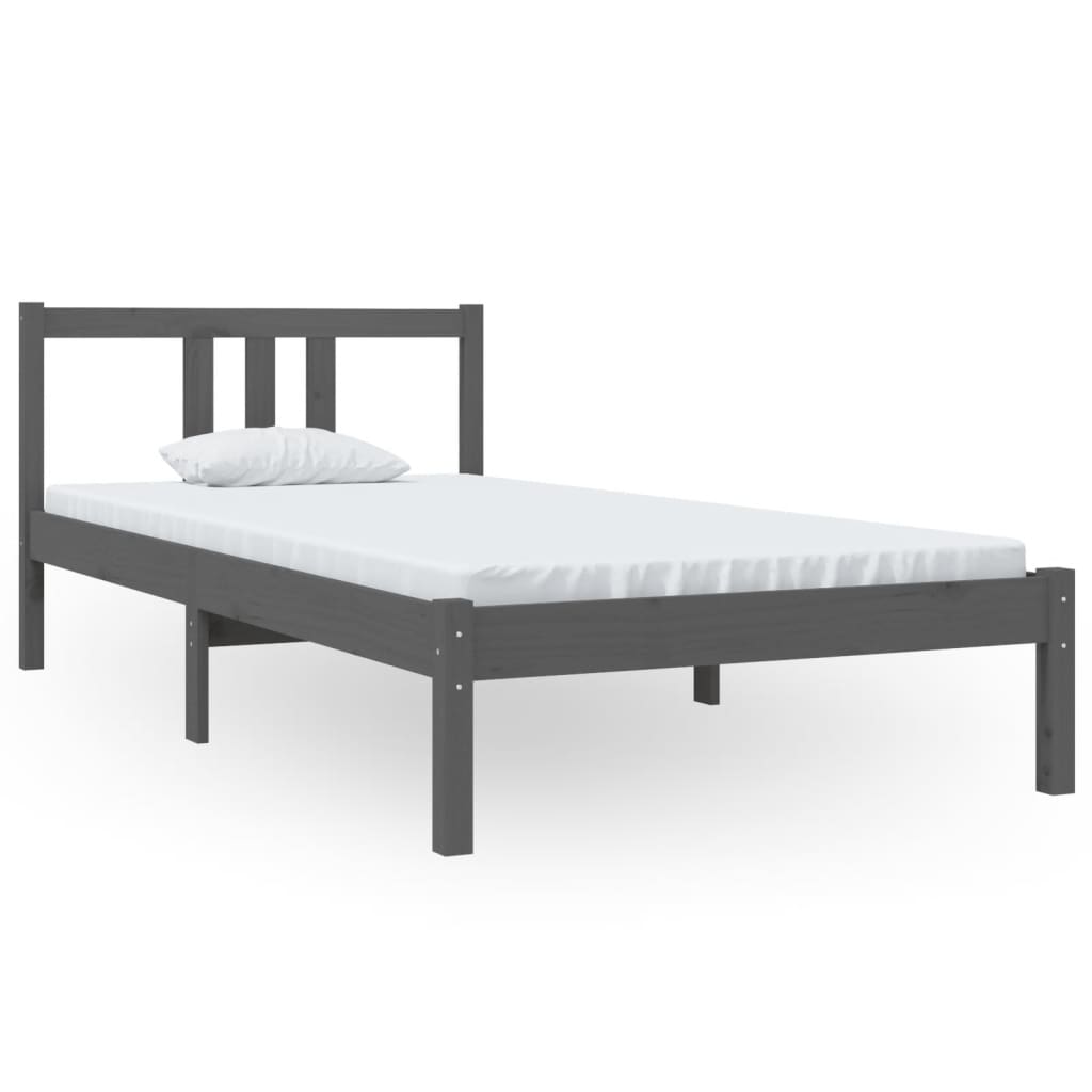 Bedframe Massief Hout Grijs 90X190 Cm 3Ft Single