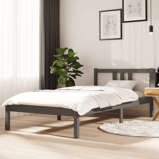 Bedframe Massief Hout Grijs 90X190 Cm 3Ft Single