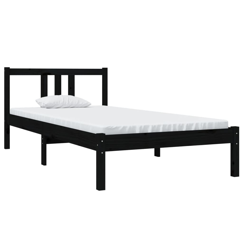 Bedframe Massief Hout Zwart 90X190 Cm 3Ft Single