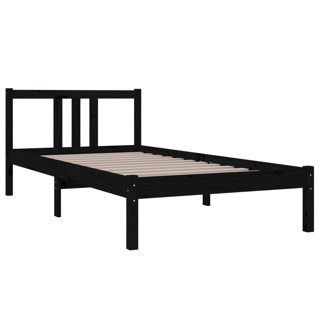 Bedframe Massief Hout Zwart 90X190 Cm 3Ft Single