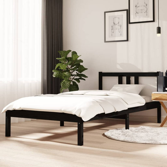 Bedframe Massief Hout Zwart 90X190 Cm 3Ft Single