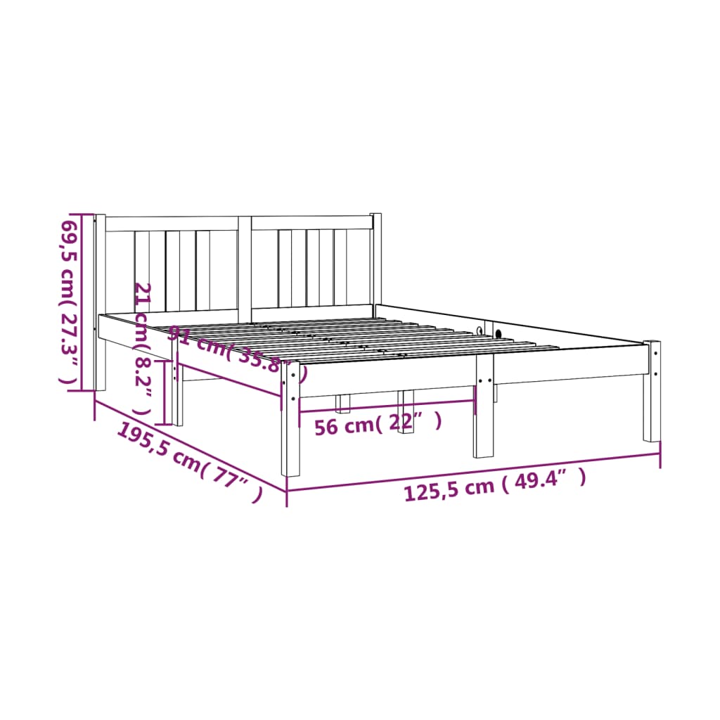 Bedframe Massief Hout Wit 120X190 Cm 4Ft Small Double