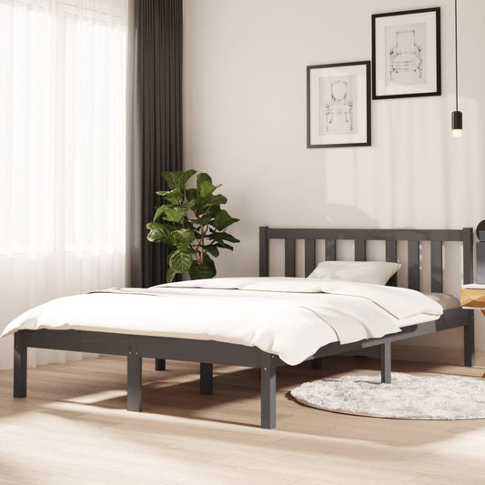 Bedframe Massief Hout Grijs 120X190 Cm 4Ft Small Double