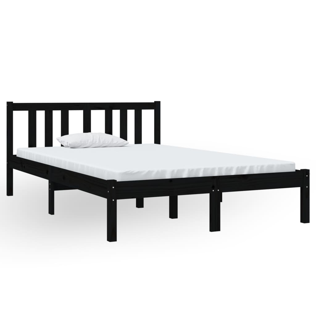 Bedframe Massief Hout Zwart 120X190 Cm 4Ft Small Double