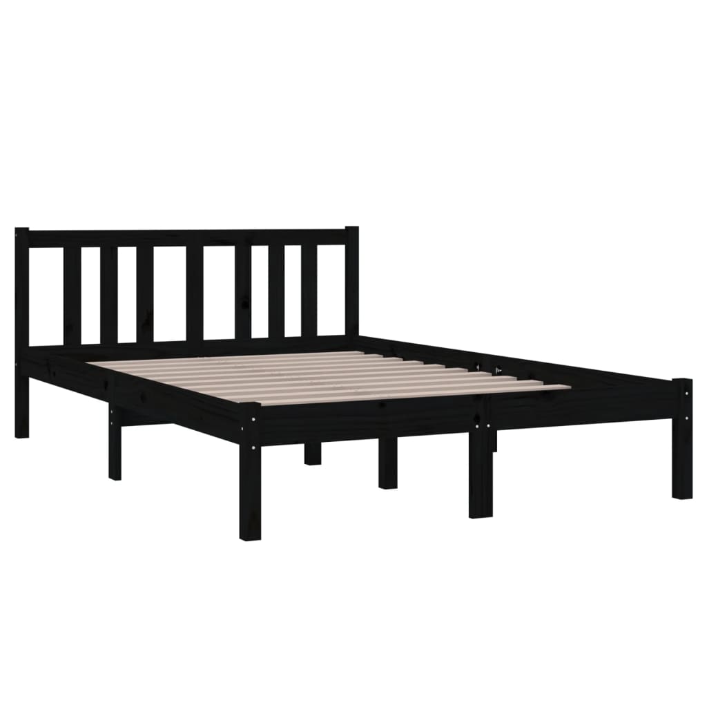 Bedframe Massief Hout Zwart 120X190 Cm 4Ft Small Double