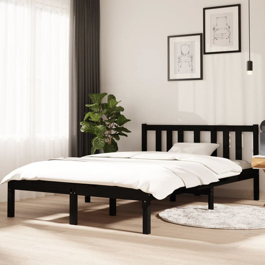 Bedframe Massief Hout Zwart 120X190 Cm 4Ft Small Double