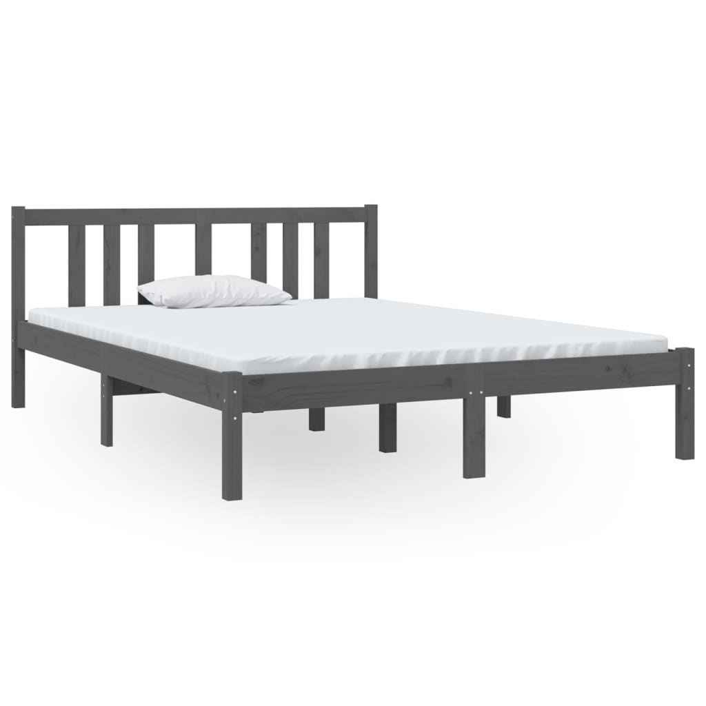 Bedframe Massief Hout Grijs 135X190 Cm 4Ft6 Double