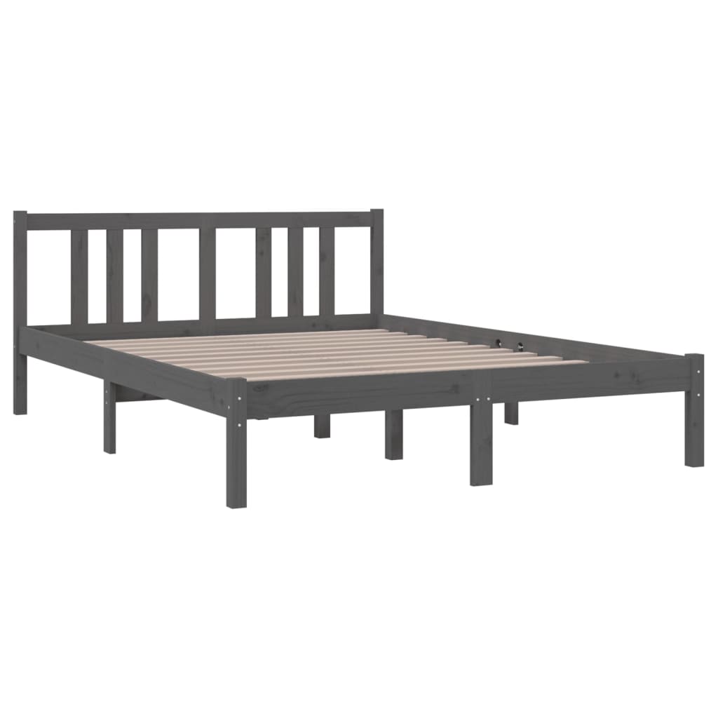 Bedframe Massief Hout Grijs 135X190 Cm 4Ft6 Double