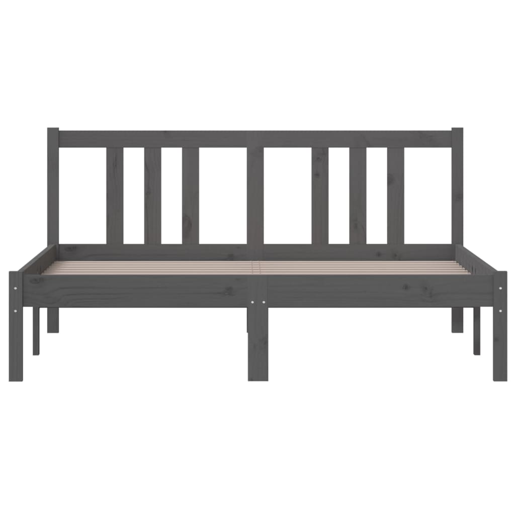 Bedframe Massief Hout Grijs 135X190 Cm 4Ft6 Double
