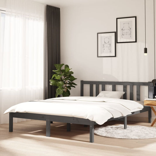 Bedframe Massief Hout Grijs 135X190 Cm 4Ft6 Double