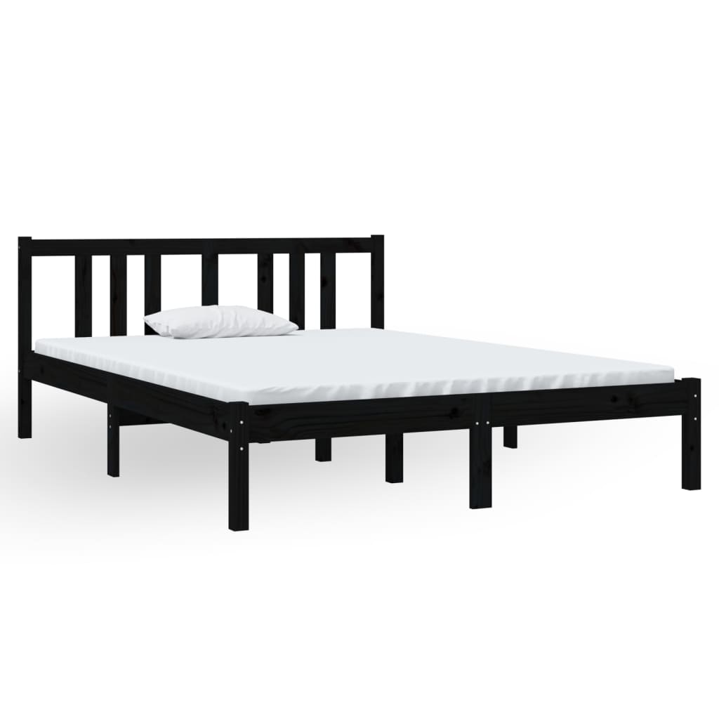 Bedframe Massief Hout Zwart 135X190 Cm 4Ft6 Double