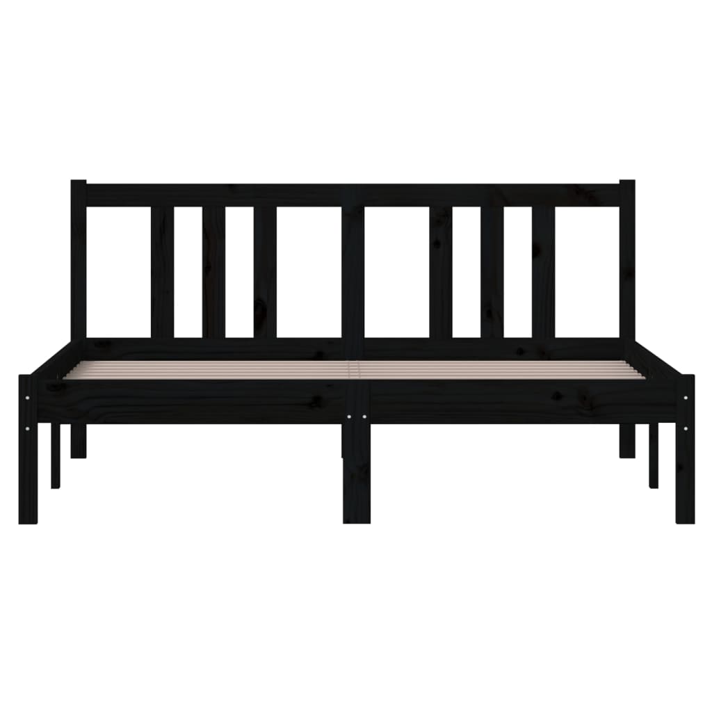 Bedframe Massief Hout Zwart 135X190 Cm 4Ft6 Double