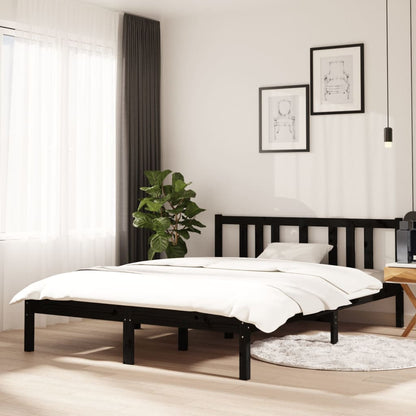 Bedframe Massief Hout Zwart 135X190 Cm 4Ft6 Double