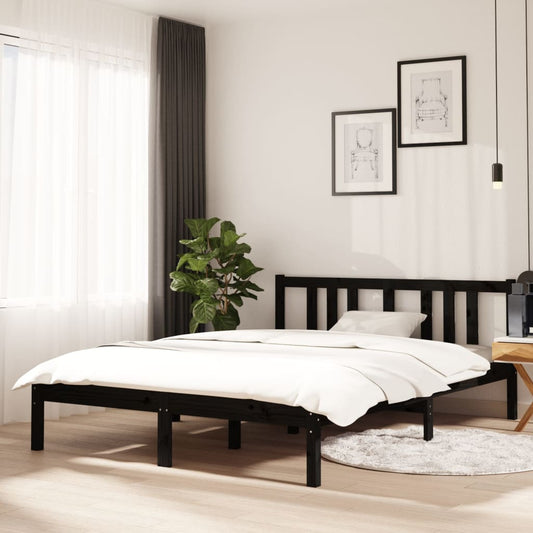 Bedframe Massief Hout Zwart 135X190 Cm 4Ft6 Double