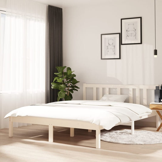 Bedframe Massief Hout Wit 140X190 Cm