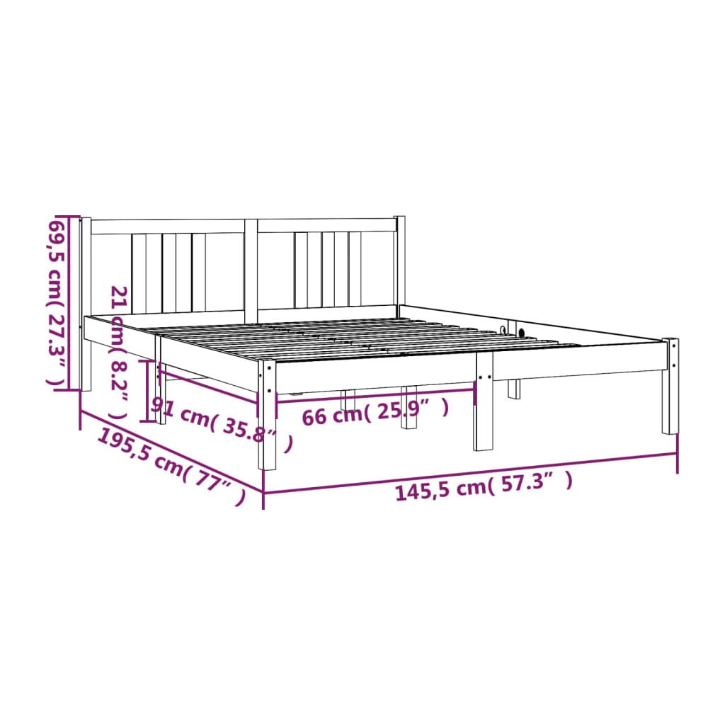 Bedframe Massief Hout Grijs 140X190 Cm