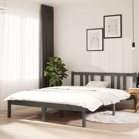 Bedframe Massief Hout Grijs 140X190 Cm