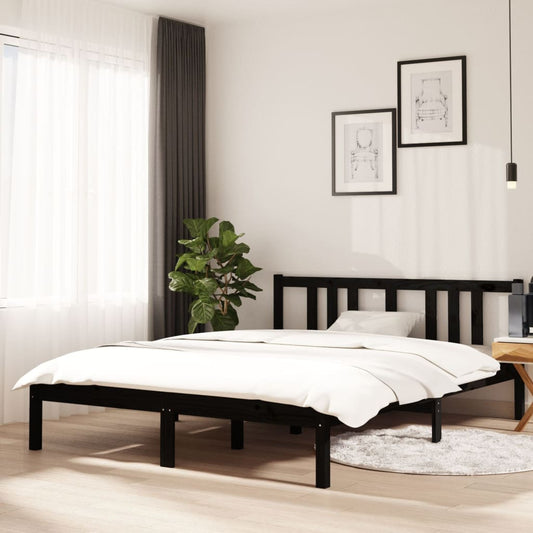 Bedframe Massief Hout Zwart 140X190 Cm