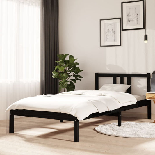 Bedframe Massief Hout Zwart 90X200 Cm