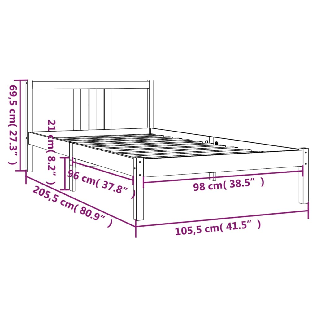 Bedframe Massief Hout Grijs 100X200 Cm